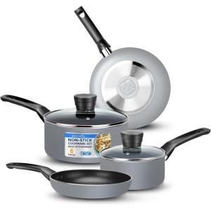 imageSereneLife 6Piece Pots and Pans Set  Nonstick Cookware Black Coating HeatResistant Dishwasher safe Includes Fry Pans Saucepans with Lids Color GrayGray