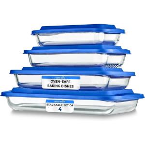 imageSereneLife 8Piece Glass Baking Dish with Lids Set   4 Heavy Duty Rectangular Glass Baking Pan with 4 BPAFree Lids  OvenSafe Bakeware for Lasagna Meats Desserts  Dishwasher Safe RedBlue