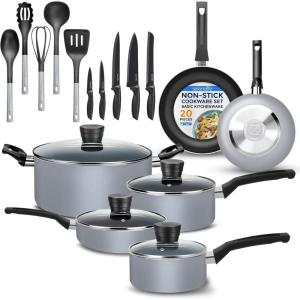 imageSereneLife Kitchenware Pots ampamp Pans Basic Kitchen Cookware Black NonStick Coating Inside Heat Resistant Lacquer 20Piece Set One Size GrayGray