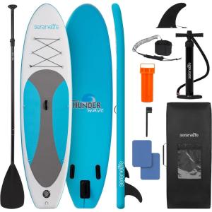 imageSereneLife UltraLight Inflatable Stand Up Paddle Board with Premium SUP Accessories  Extra Wide Stable Design with NonSlip EVA Deck Pad for Youth and Adults of All Skill Levels  275 lbs CapacityMarine Blue