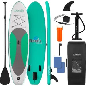 imageSereneLife UltraLight Inflatable Stand Up Paddle Board with Premium SUP Accessories  Extra Wide Stable Design with NonSlip EVA Deck Pad for Youth and Adults of All Skill Levels  275 lbs CapacityBlack