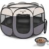 imageSereneLife OnTheGo Foldable Portable Pet Tent 8Panel Playpen for Dog ampamp Cat wFoodWater Bowl Mesh Exercise Puppy Playground Pet House Indoor ampamp Outdoor Travel ampamp Camping Pet Kennell Grey LargeGrey