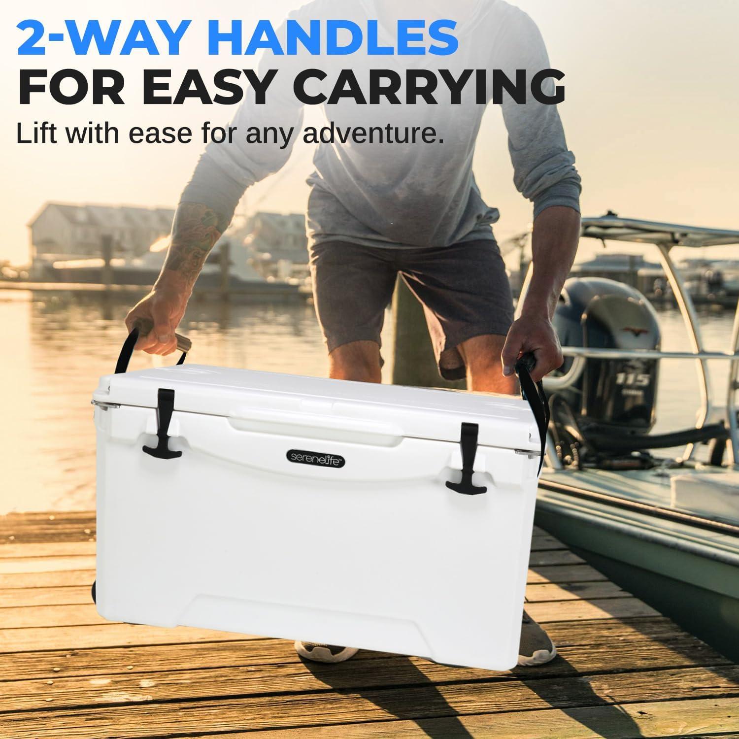 imageSereneLife UltraTough 2575 Quart Rotomolded Cooler Box Holds Upto 64 Cans Keeps Ice Up to 5 Days HeavyDuty Insulated Portable Ice Chest Box Ideal for Camping Beach Picnics Tailgating etcWhite