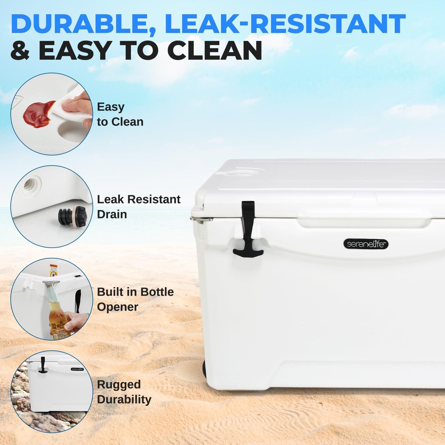 imageSereneLife UltraTough 2575 Quart Rotomolded Cooler Box Holds Upto 64 Cans Keeps Ice Up to 5 Days HeavyDuty Insulated Portable Ice Chest Box Ideal for Camping Beach Picnics Tailgating etcWhite