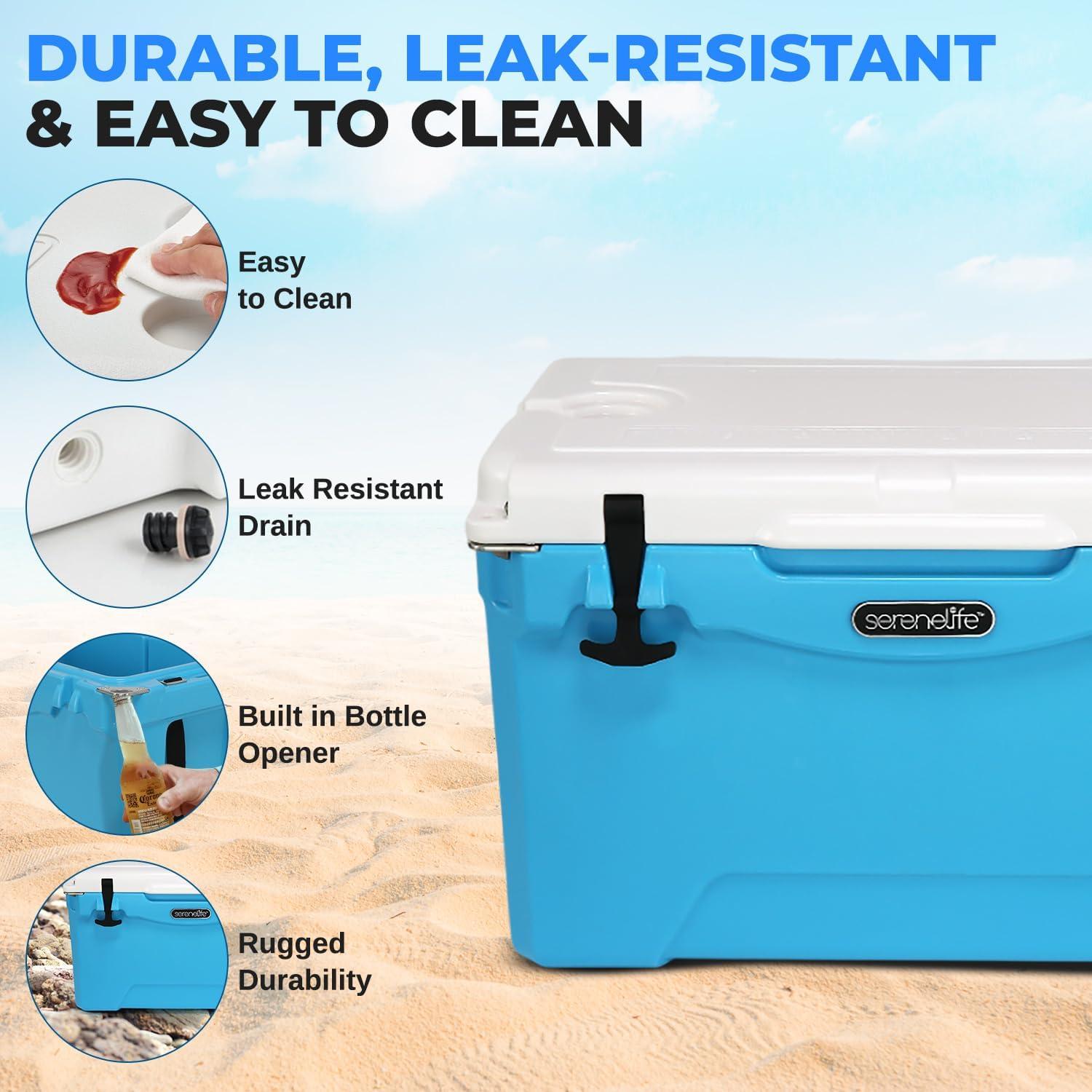 imageSereneLife UltraTough 2575 Quart Rotomolded Cooler Box Holds Upto 64 Cans Keeps Ice Up to 5 Days HeavyDuty Insulated Portable Ice Chest Box Ideal for Camping Beach Picnics Tailgating etcBlue