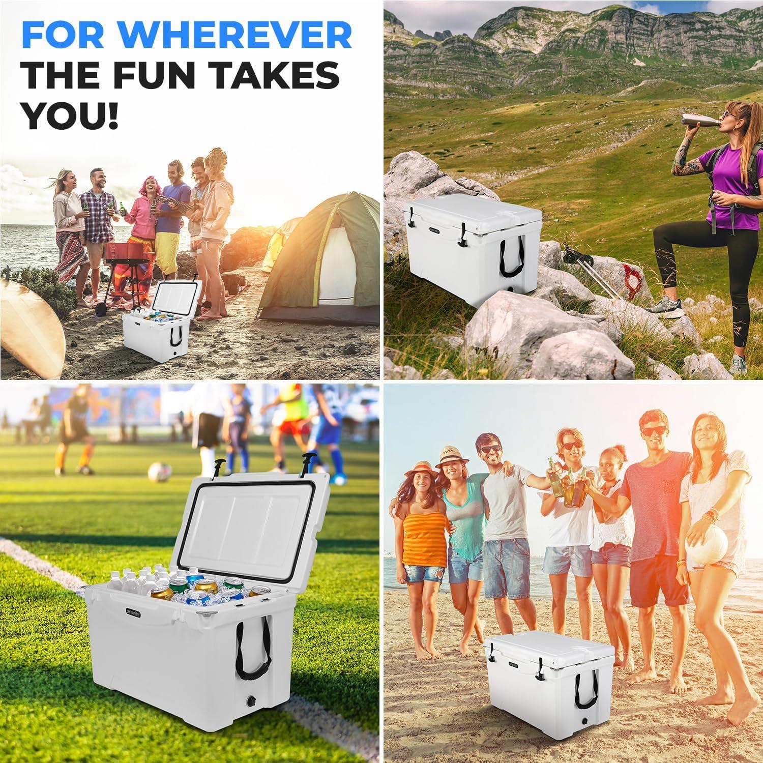 imageSereneLife UltraTough 2575 Quart Rotomolded Cooler Box Holds Upto 64 Cans Keeps Ice Up to 5 Days HeavyDuty Insulated Portable Ice Chest Box Ideal for Camping Beach Picnics Tailgating etcWhite