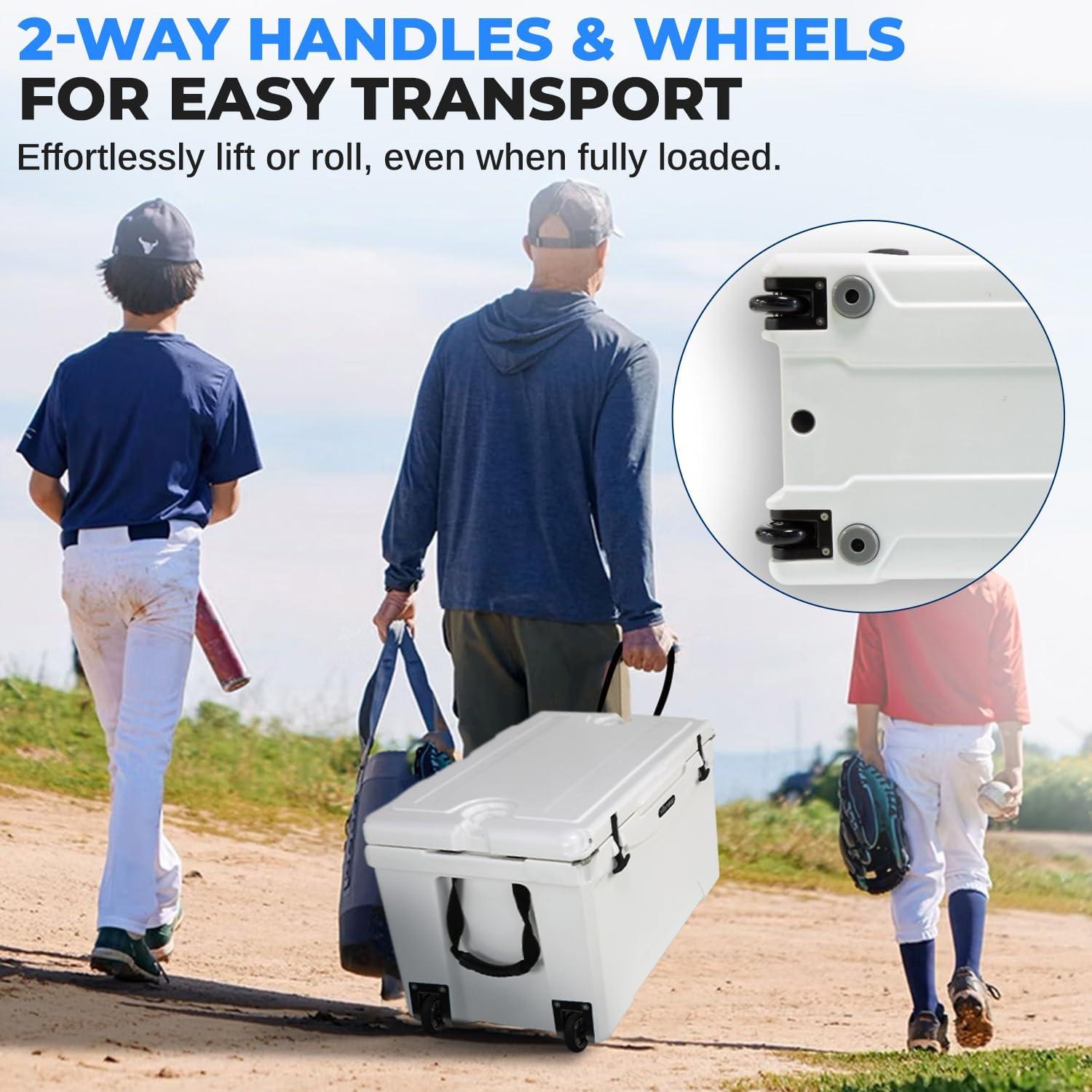 imageSereneLife UltraTough 2575 Quart Rotomolded Cooler Box Holds Upto 64 Cans Keeps Ice Up to 5 Days HeavyDuty Insulated Portable Ice Chest Box Ideal for Camping Beach Picnics Tailgating etcWhite