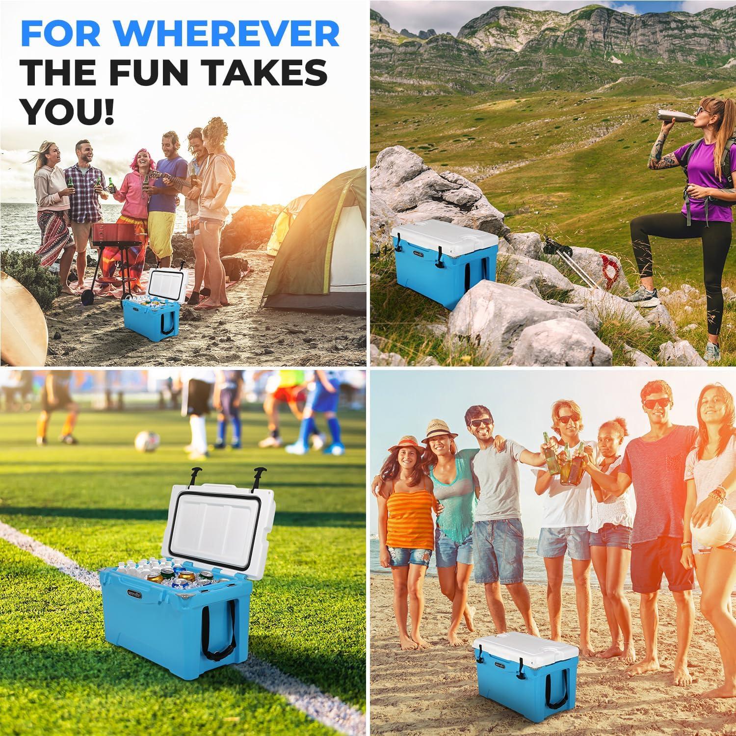 imageSereneLife UltraTough 2575 Quart Rotomolded Cooler Box Holds Upto 64 Cans Keeps Ice Up to 5 Days HeavyDuty Insulated Portable Ice Chest Box Ideal for Camping Beach Picnics Tailgating etcBlue