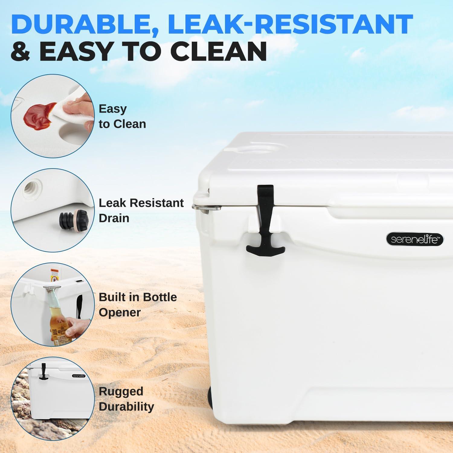 imageSereneLife UltraTough 2575 Quart Rotomolded Cooler Box Holds Upto 64 Cans Keeps Ice Up to 5 Days HeavyDuty Insulated Portable Ice Chest Box Ideal for Camping Beach Picnics Tailgating etcWhite