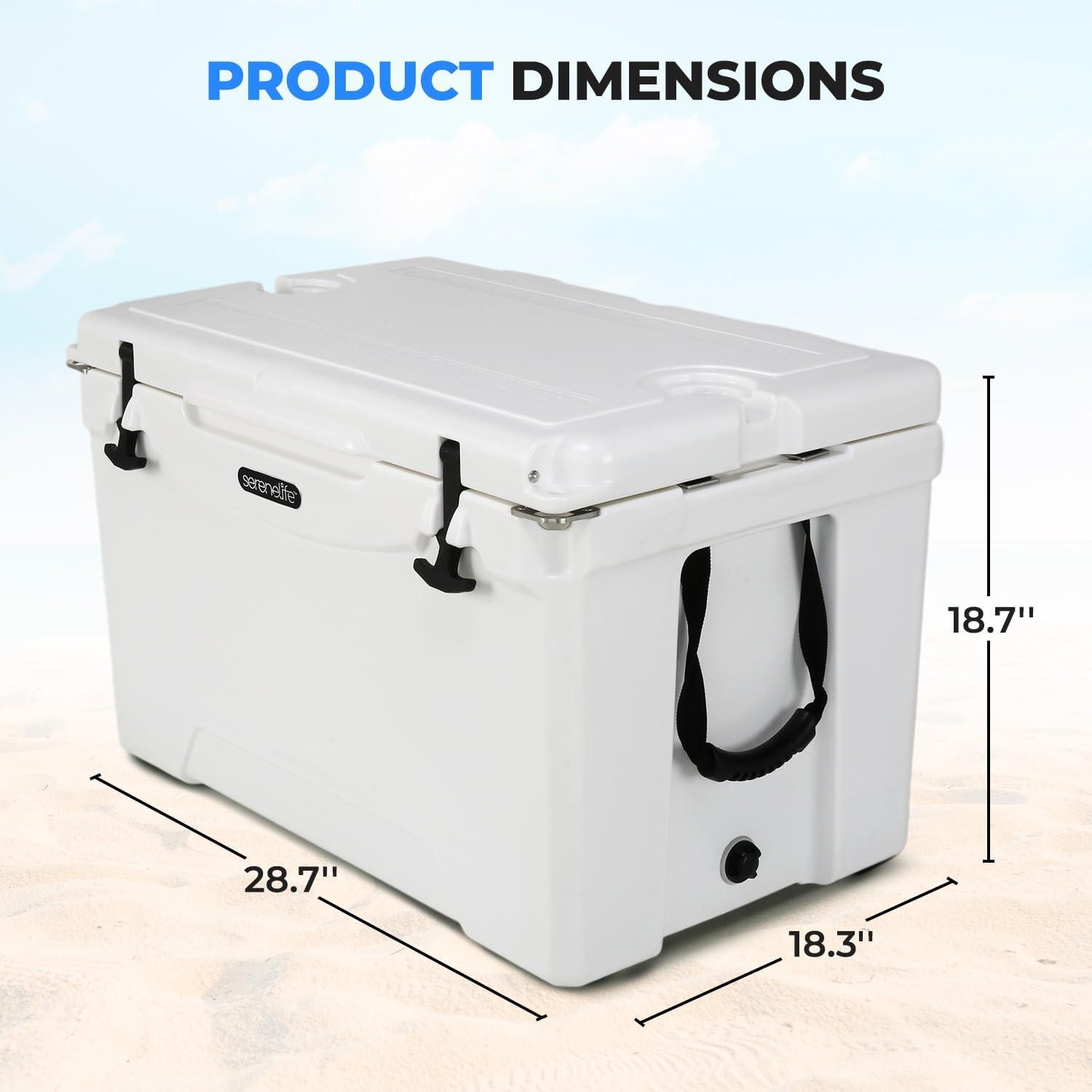 imageSereneLife UltraTough 2575 Quart Rotomolded Cooler Box Holds Upto 64 Cans Keeps Ice Up to 5 Days HeavyDuty Insulated Portable Ice Chest Box Ideal for Camping Beach Picnics Tailgating etcWhite