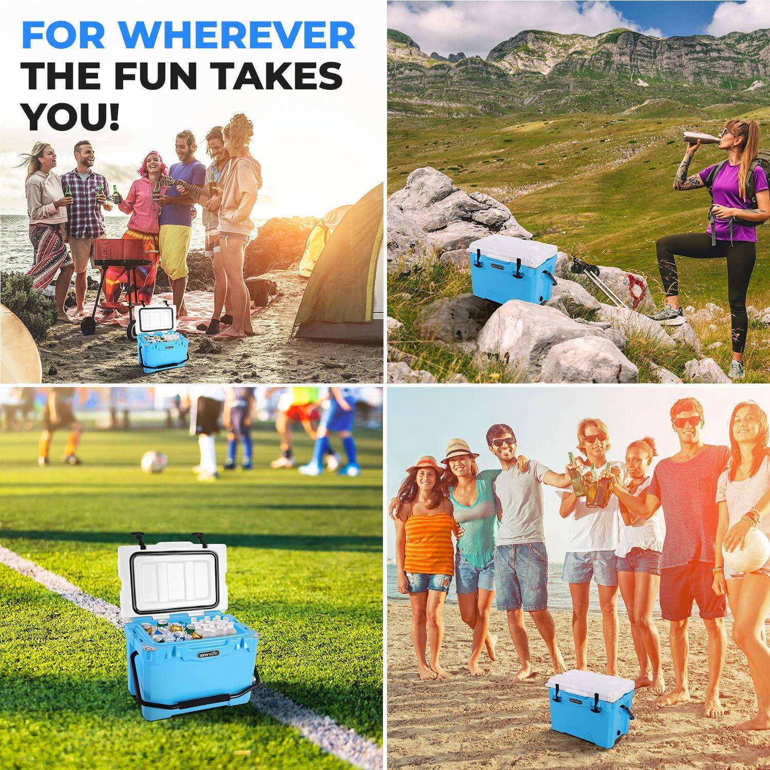 imageSereneLife UltraTough 2575 Quart Rotomolded Cooler Box Holds Upto 64 Cans Keeps Ice Up to 5 Days HeavyDuty Insulated Portable Ice Chest Box Ideal for Camping Beach Picnics Tailgating etcBlue