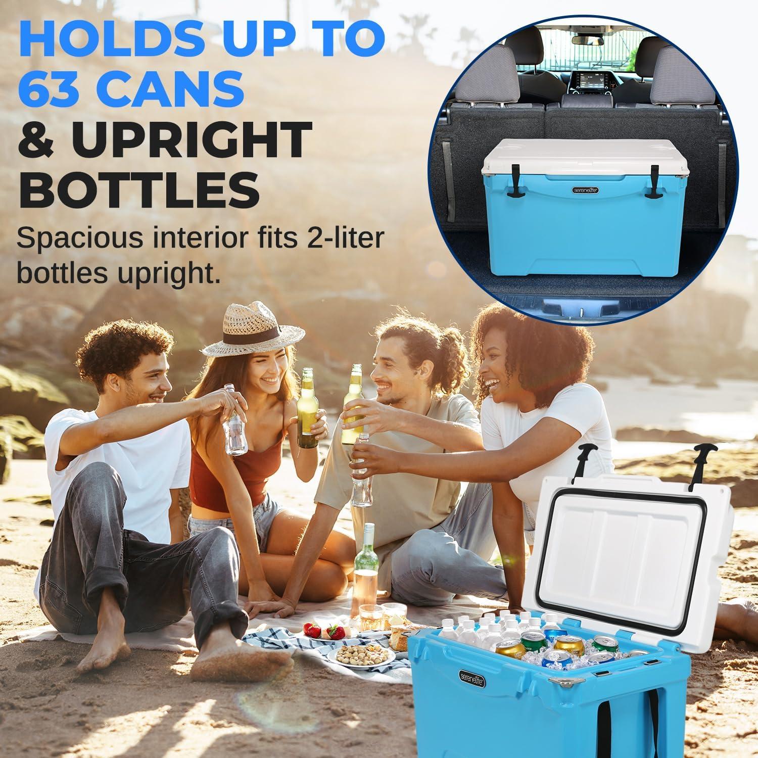 imageSereneLife UltraTough 2575 Quart Rotomolded Cooler Box Holds Upto 64 Cans Keeps Ice Up to 5 Days HeavyDuty Insulated Portable Ice Chest Box Ideal for Camping Beach Picnics Tailgating etcBlue