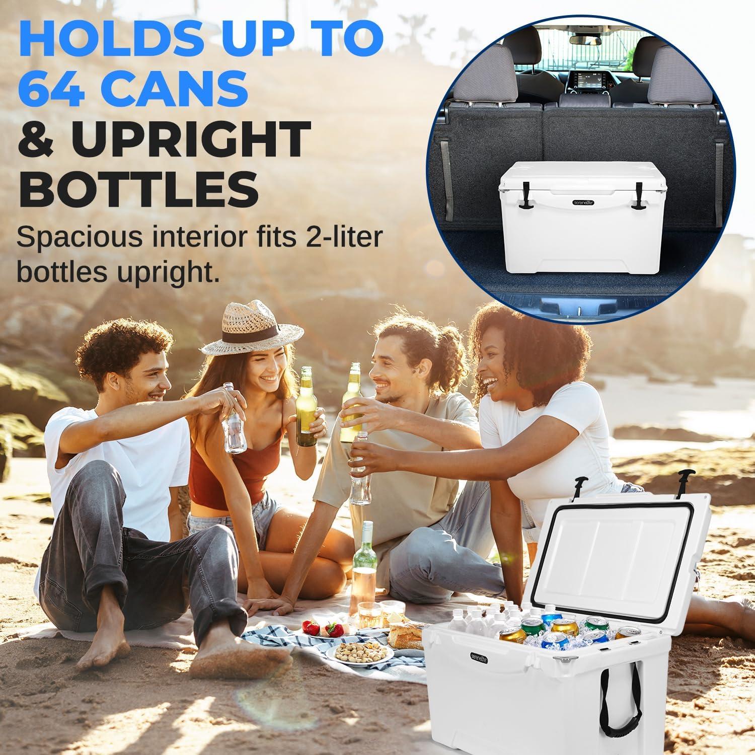 imageSereneLife UltraTough 2575 Quart Rotomolded Cooler Box Holds Upto 64 Cans Keeps Ice Up to 5 Days HeavyDuty Insulated Portable Ice Chest Box Ideal for Camping Beach Picnics Tailgating etcWhite