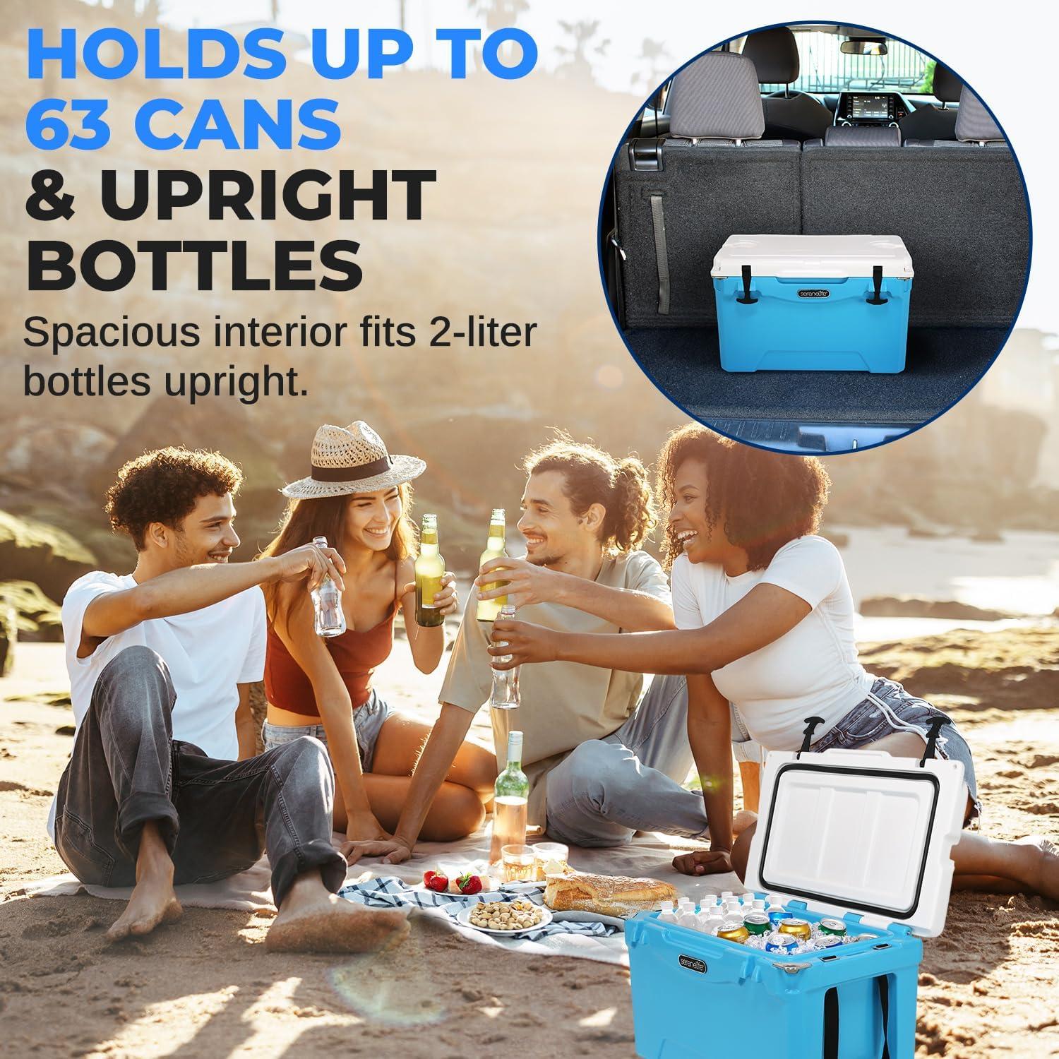 imageSereneLife UltraTough 2575 Quart Rotomolded Cooler Box Holds Upto 64 Cans Keeps Ice Up to 5 Days HeavyDuty Insulated Portable Ice Chest Box Ideal for Camping Beach Picnics Tailgating etcBlue