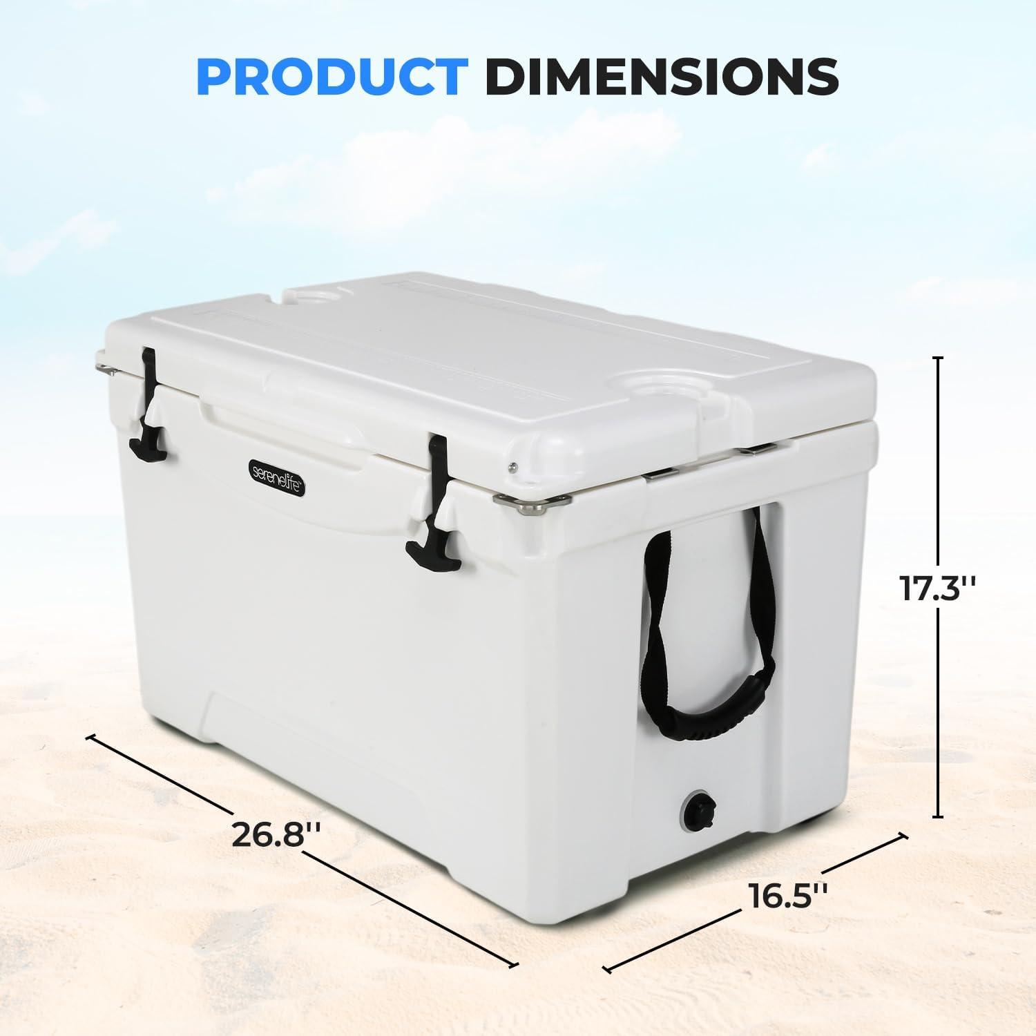 imageSereneLife UltraTough 2575 Quart Rotomolded Cooler Box Holds Upto 64 Cans Keeps Ice Up to 5 Days HeavyDuty Insulated Portable Ice Chest Box Ideal for Camping Beach Picnics Tailgating etcWhite