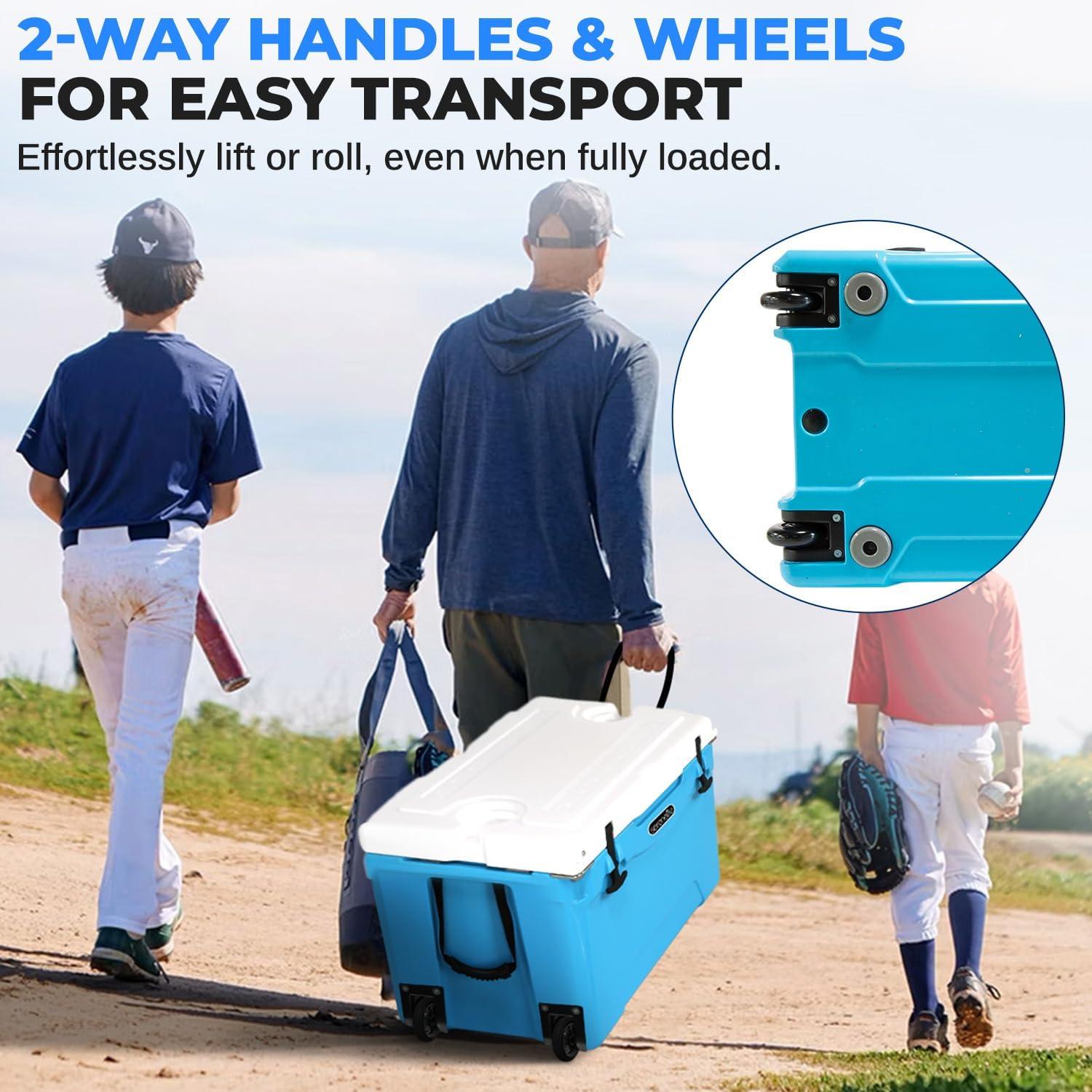 imageSereneLife UltraTough 2575 Quart Rotomolded Cooler Box Holds Upto 64 Cans Keeps Ice Up to 5 Days HeavyDuty Insulated Portable Ice Chest Box Ideal for Camping Beach Picnics Tailgating etcBlue