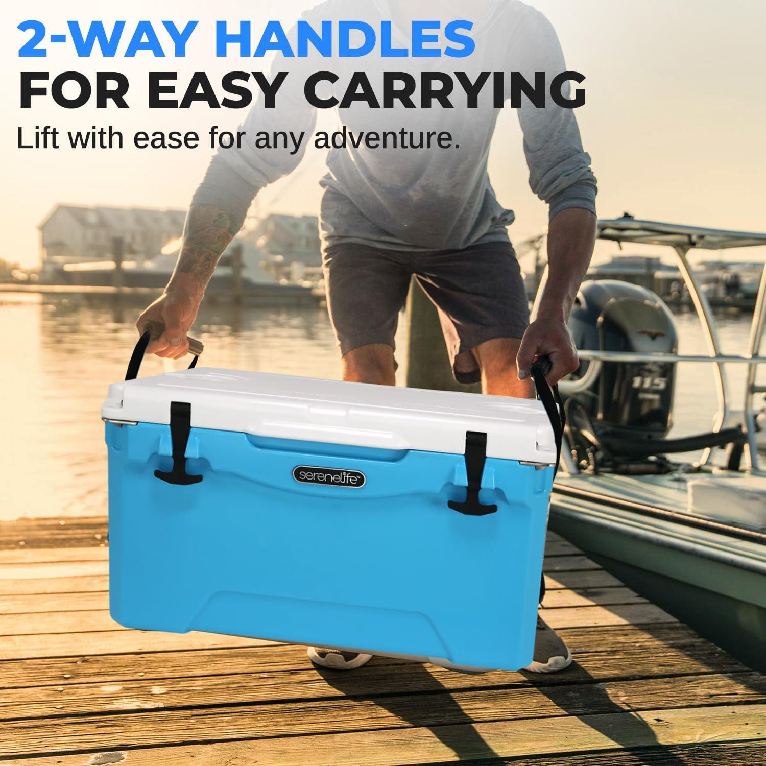 imageSereneLife UltraTough 2575 Quart Rotomolded Cooler Box Holds Upto 64 Cans Keeps Ice Up to 5 Days HeavyDuty Insulated Portable Ice Chest Box Ideal for Camping Beach Picnics Tailgating etcBlue