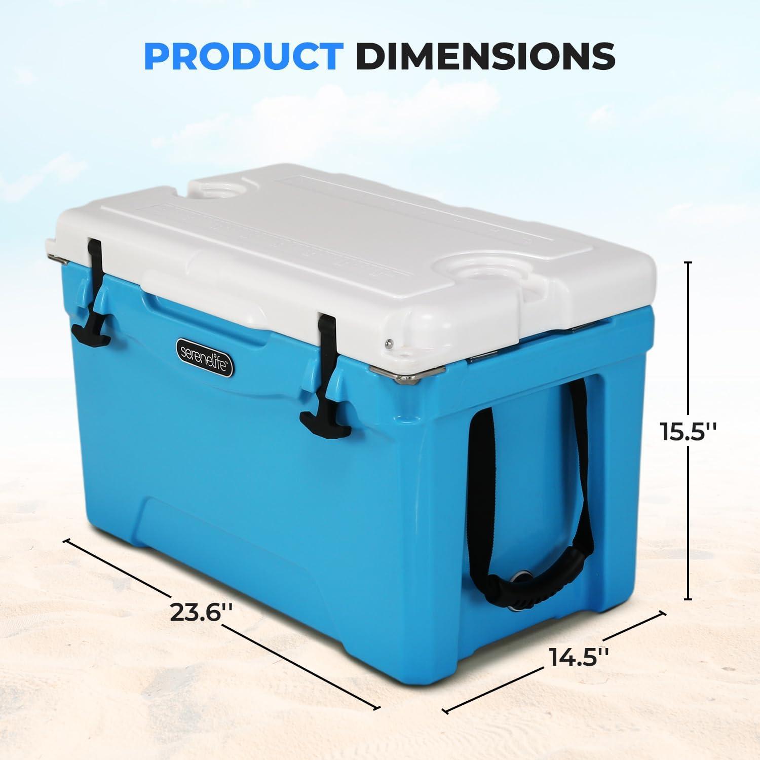 imageSereneLife UltraTough 2575 Quart Rotomolded Cooler Box Holds Upto 64 Cans Keeps Ice Up to 5 Days HeavyDuty Insulated Portable Ice Chest Box Ideal for Camping Beach Picnics Tailgating etcBlue