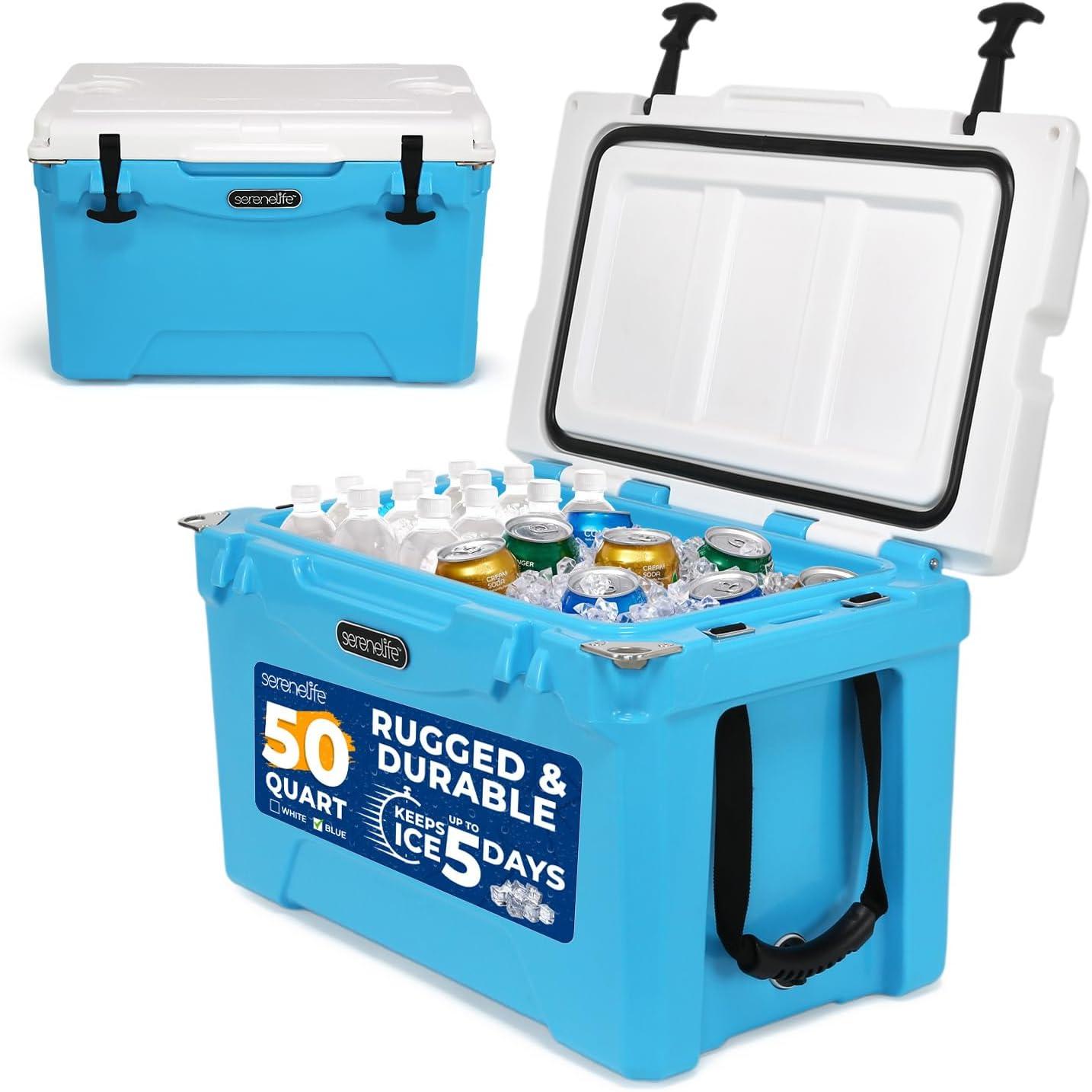 imageSereneLife UltraTough 2575 Quart Rotomolded Cooler Box Holds Upto 64 Cans Keeps Ice Up to 5 Days HeavyDuty Insulated Portable Ice Chest Box Ideal for Camping Beach Picnics Tailgating etcBlue