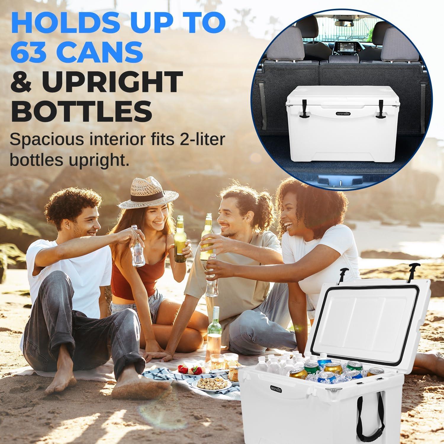 imageSereneLife UltraTough 2575 Quart Rotomolded Cooler Box Holds Upto 64 Cans Keeps Ice Up to 5 Days HeavyDuty Insulated Portable Ice Chest Box Ideal for Camping Beach Picnics Tailgating etcWhite