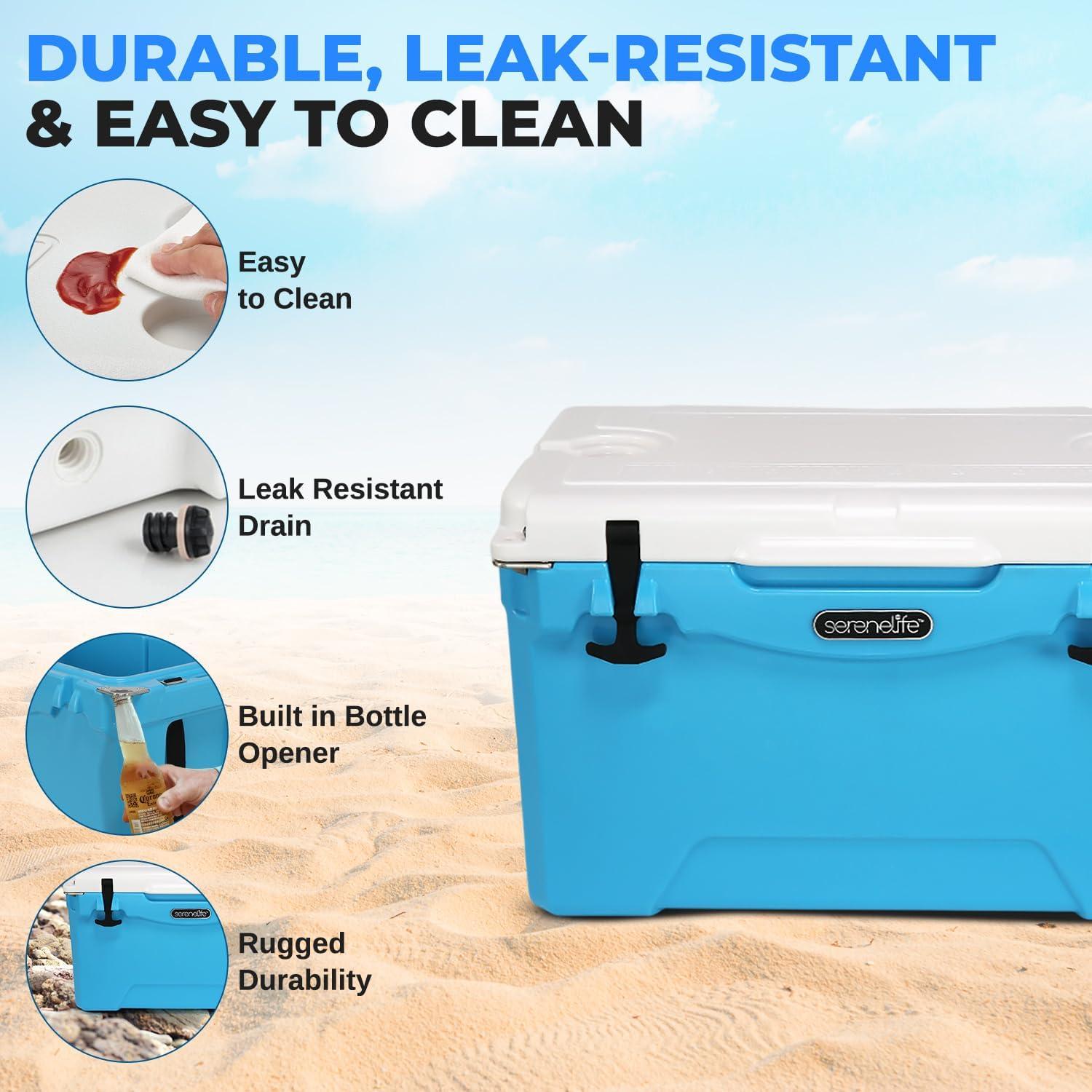 imageSereneLife UltraTough 2575 Quart Rotomolded Cooler Box Holds Upto 64 Cans Keeps Ice Up to 5 Days HeavyDuty Insulated Portable Ice Chest Box Ideal for Camping Beach Picnics Tailgating etcBlue