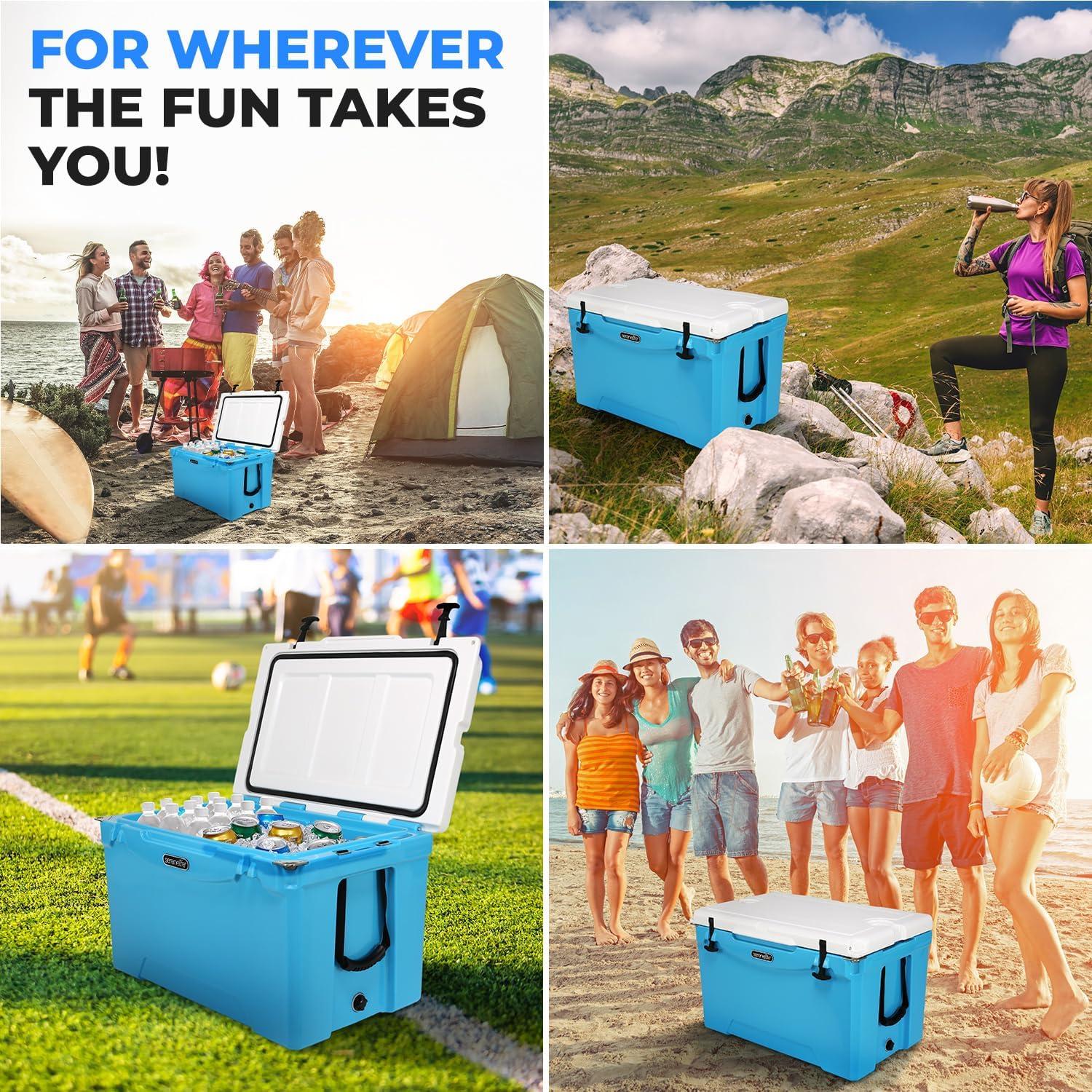imageSereneLife UltraTough 2575 Quart Rotomolded Cooler Box Holds Upto 64 Cans Keeps Ice Up to 5 Days HeavyDuty Insulated Portable Ice Chest Box Ideal for Camping Beach Picnics Tailgating etcBlue