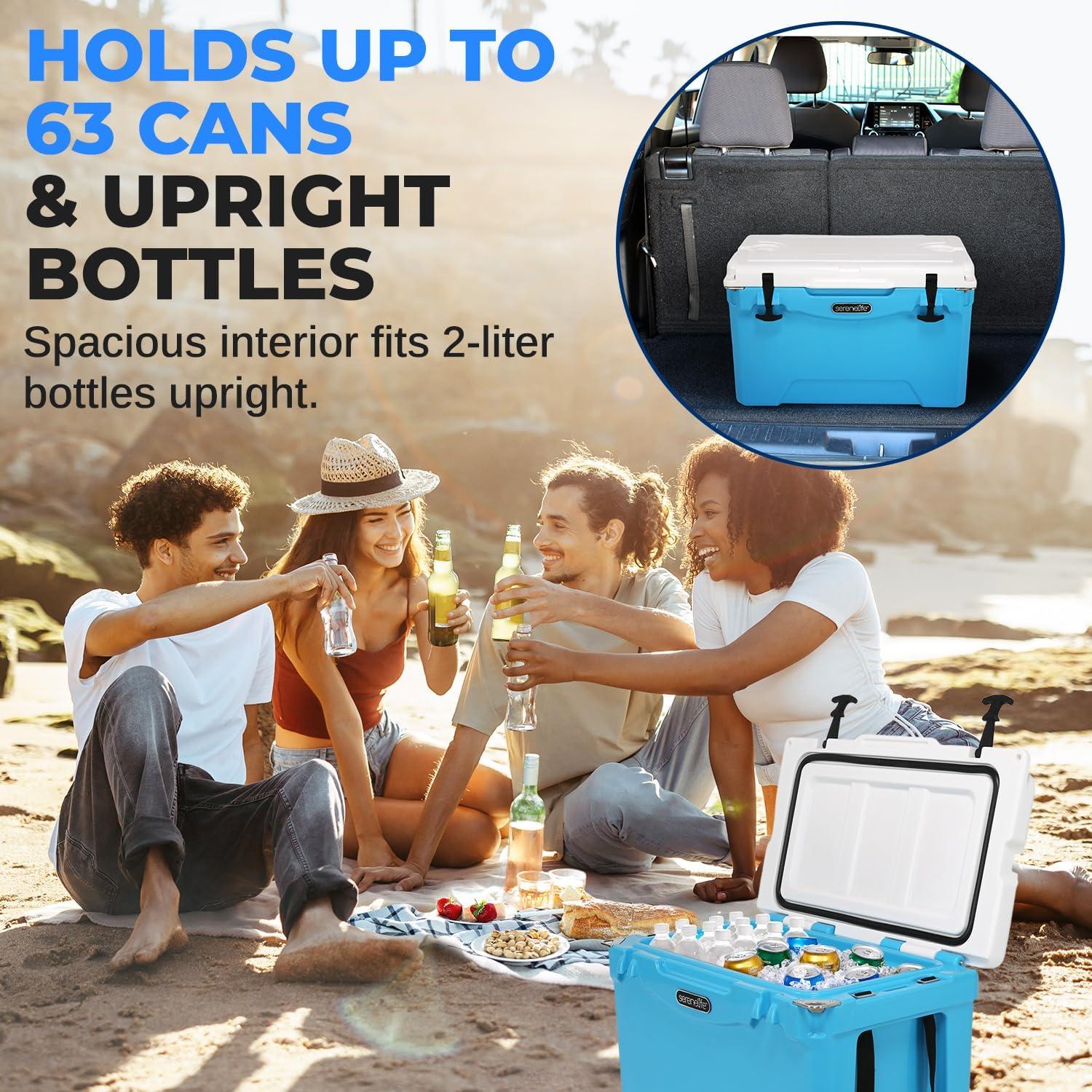 imageSereneLife UltraTough 2575 Quart Rotomolded Cooler Box Holds Upto 64 Cans Keeps Ice Up to 5 Days HeavyDuty Insulated Portable Ice Chest Box Ideal for Camping Beach Picnics Tailgating etcBlue