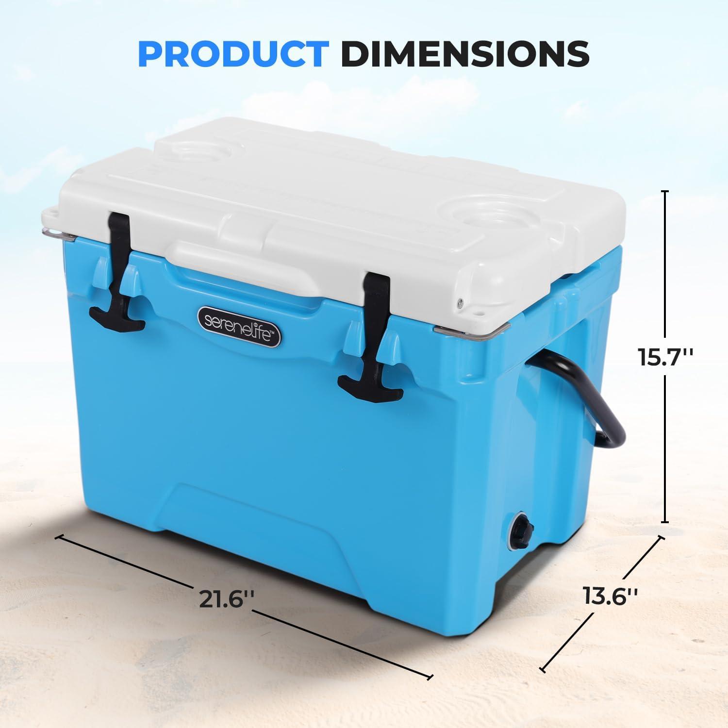 imageSereneLife UltraTough 2575 Quart Rotomolded Cooler Box Holds Upto 64 Cans Keeps Ice Up to 5 Days HeavyDuty Insulated Portable Ice Chest Box Ideal for Camping Beach Picnics Tailgating etcBlue