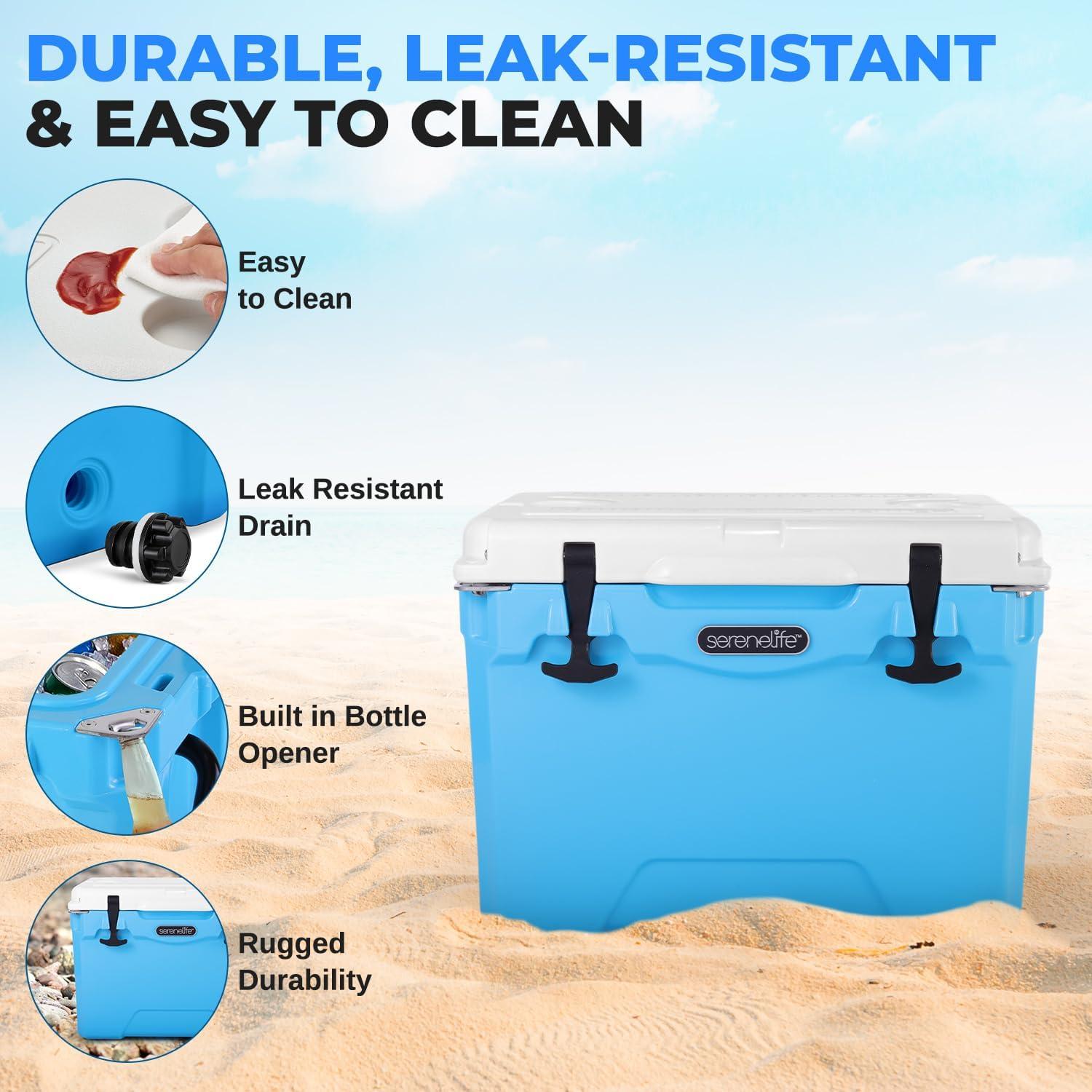 imageSereneLife UltraTough 2575 Quart Rotomolded Cooler Box Holds Upto 64 Cans Keeps Ice Up to 5 Days HeavyDuty Insulated Portable Ice Chest Box Ideal for Camping Beach Picnics Tailgating etcBlue