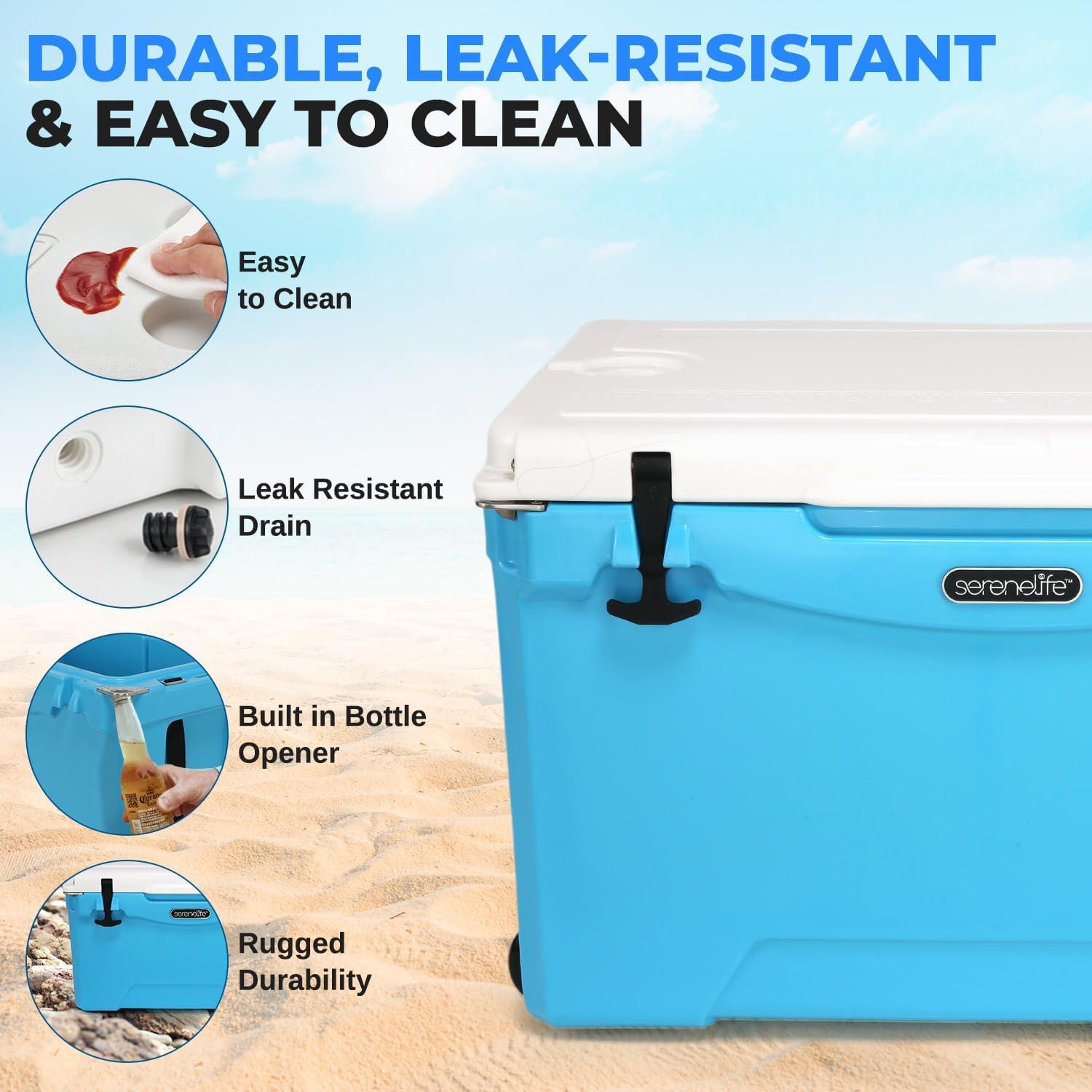 imageSereneLife UltraTough 2575 Quart Rotomolded Cooler Box Holds Upto 64 Cans Keeps Ice Up to 5 Days HeavyDuty Insulated Portable Ice Chest Box Ideal for Camping Beach Picnics Tailgating etcBlue