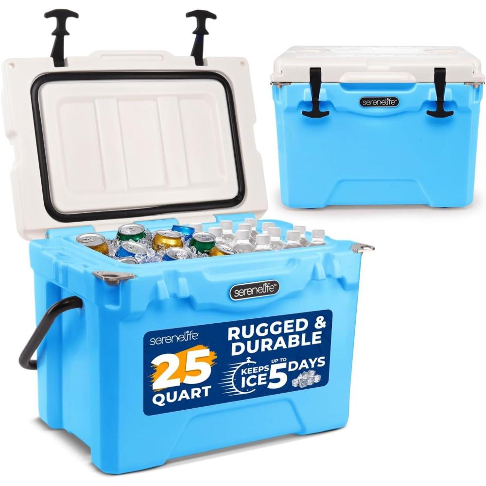 imageSereneLife UltraTough 2575 Quart Rotomolded Cooler Box Holds Upto 64 Cans Keeps Ice Up to 5 Days HeavyDuty Insulated Portable Ice Chest Box Ideal for Camping Beach Picnics Tailgating etcBlue