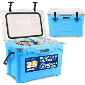 imageSereneLife UltraTough 2575 Quart Rotomolded Cooler Box Holds Upto 64 Cans Keeps Ice Up to 5 Days HeavyDuty Insulated Portable Ice Chest Box Ideal for Camping Beach Picnics Tailgating etcBlue