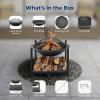 imageSereneLife Smokeless Wood Fire Pit Steel BBQ Grill Fire Pit Bowl with Mesh Spark Screen Log Grate Fire Poker and Cover HeatResistant Coating Perfect for Outdoor Entertaining 26x26x22