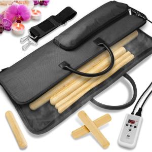 imageSereneLife Bamboo Massage Sticks Warmer Set  Portable Electric Massager Kit with Digital Temperature Controller Heating Bag 8 Massage SticksBlack