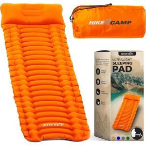 imageSereneLife Camping Mattress 27quot Backpacking Inflatable Air Mattress for Camping Waterproof Lightweight Sleeping Mat with Carry Bag TearResistant Nylon for Hiking Travel Outdoor Orange