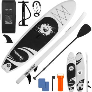 imageSereneLife Inflatable 106quot Stand Up Paddle Board with 32 Wide Platform NonSlip EVA Deck DropStitch Construction 3Piece Aluminum Paddle Safety Leash Removable Fin ampamp Backpack 275 lbs Capacity