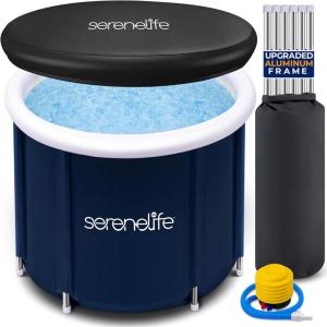 imageSereneLife Inflatable Insulated Cold Plunge Tub  Cold Plunge Relaxation Pod for Athletes One Person Ice Bath Tub with Lid with 78 Gallons Capacity Black