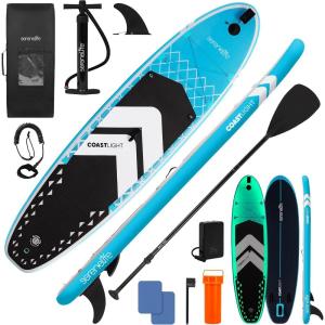 imageSereneLife Inflatable LED Lighted Stand Up Paddle Board 106  Stable 32 Wide SUP with NonSlip EVA Deck Complete Paddle Kit DoubleAction Pump Safety Leash ampamp Carry Backpack  275 lbs Capacity