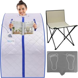 imageSereneLife Portable Infrared Sauna for Home Compact Sauna Tent with Heated Foot Pad ampamp Chair Full Body Personal Spa with Remote Control Easy Setup ampamp Storage 140F Max Heat 40quot x 33quot Silver