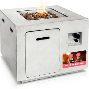 imageSereneLife Propane Fire Pit Table  40000 BTU Outdoor Firepit WeatherResistant with Stainless Steel Burner Adjustable Flame ETL Certified Protective Cover 30 x 30 x 236 Inches