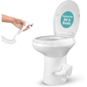 imageSereneLife RV Toilet  Small Camp Toilet with Foot Pedal and a Hand Sprayer LeakProof Odorless SoftClose Lid Compact WaterSaving Design Quick Installation Perfect for RVs Trailers and BoatsRV Toilet