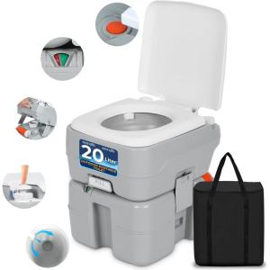 imageSereneLife RV Toilet  Small Camp Toilet with Foot Pedal and a Hand Sprayer LeakProof Odorless SoftClose Lid Compact WaterSaving Design Quick Installation Perfect for RVs Trailers and BoatsCamping Toilet