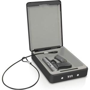 imagePortable Pistol Handgun Safe Box  Keyless Mechanical Lock Gun Security Storage Case with 3 Digit Secure Combination Locking Mount Cable  for Firearm Jewelry  Home Car  SereneLife SLSFCR21