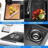 imageSereneLife Stainless Steel Kitchen Sink  Undermount ampamp DropIn Installation 13 Gauge ampamp 30quotL x 18quotW x 9quotH IN  Includes Faucet Drain Rack Strainer Basket Cutting Board ampamp Cup Washer  BlackBlack