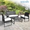 imageSereneLife 4 Piece ConversationChat Set Outdoor Living Rattan Furniture Includes 1 Double ampamp 2 Single Chairs with Cushion ampamp 1 Glasstop Coffee Table Back
