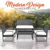 imageSereneLife 4 Piece ConversationChat Set Outdoor Living Rattan Furniture Includes 1 Double ampamp 2 Single Chairs with Cushion ampamp 1 Glasstop Coffee Table Back