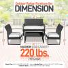 imageSereneLife 4 Piece ConversationChat Set Outdoor Living Rattan Furniture Includes 1 Double ampamp 2 Single Chairs with Cushion ampamp 1 Glasstop Coffee Table Back