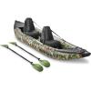 imageSereneLife Inflatable 2Person Kayak Lightweight Portable Kayak for Adults with Aluminum Paddles Pump Adjustable Seats Durable PVC 660lb Capacity Carry Bag ampamp Repair Kit Included Camo