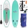 imageSereneLife Inflatable Stand Up Paddle Board with Premium SUP Accessories  Wide Stable Design with NonSlip EVA Deck Pad for Adults and Youth of All Skill Levels 350 lbs CapacityGreenWhite