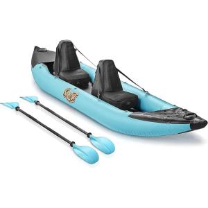 imageSereneLife 2 Person Inflatable Kayak  Double Kayak with Aluminum Paddles Repair Kit  Lightweight Portable Adult Kayaks with HighOutput Pump  Durable Vinyl Kayak for Lake Mild River  Aqua
